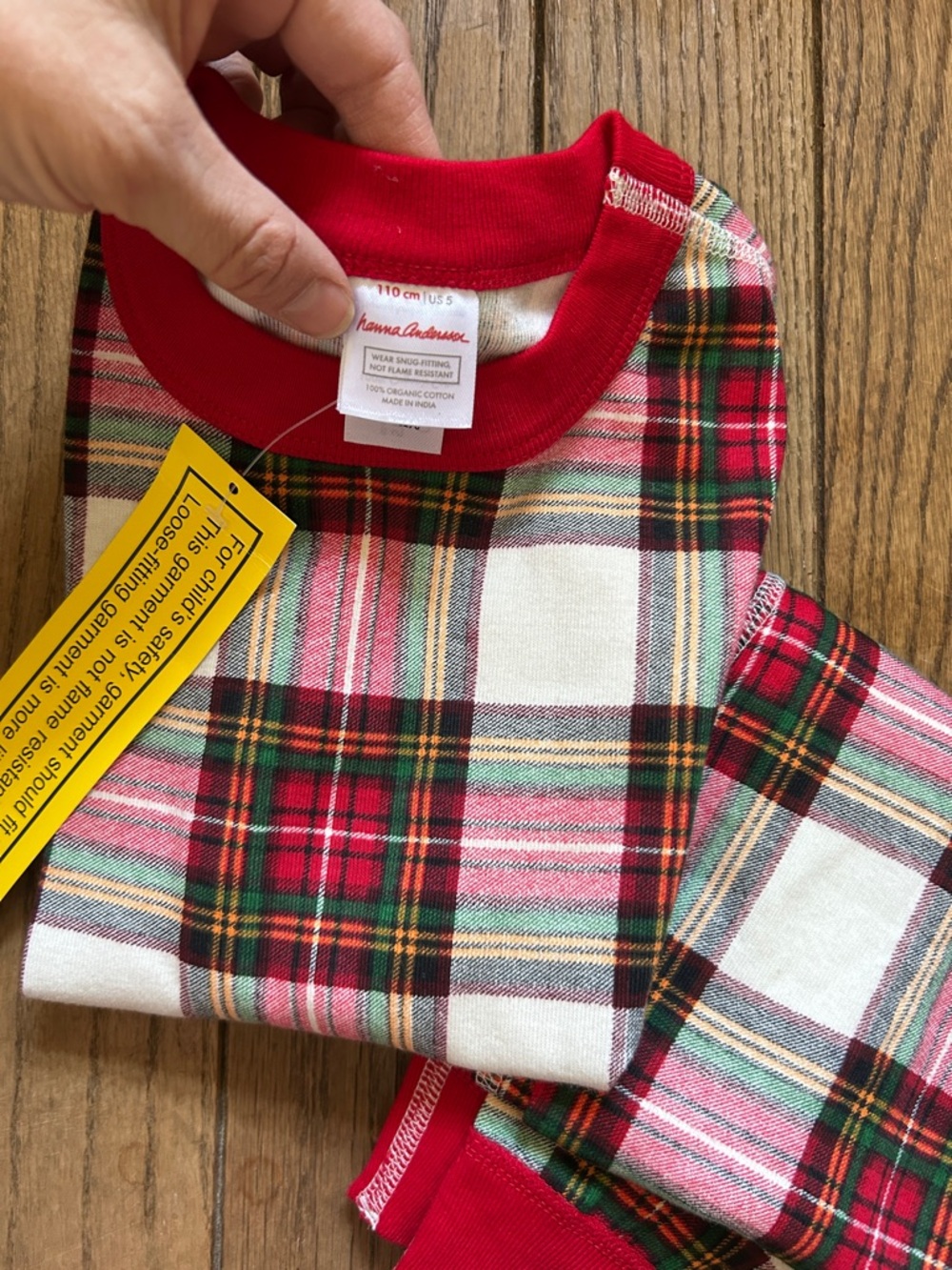 Hanna Andersson Red Green Cream Plaid Kids Pajama Top